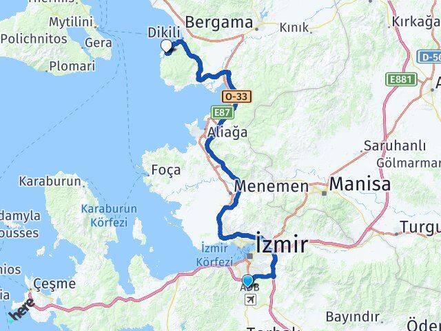 İzmir Gaziemir Bademli Dikili Arası Kaç Km - Yol Haritası
