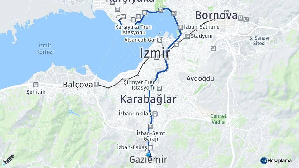 İzmir Gaziemir Bostanlı Karşıyaka Arası Kaç Km - Yol Haritası
