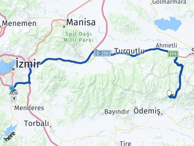 İzmir Gaziemir Gölcük Ödemiş Arası Kaç Km - Yol Haritası