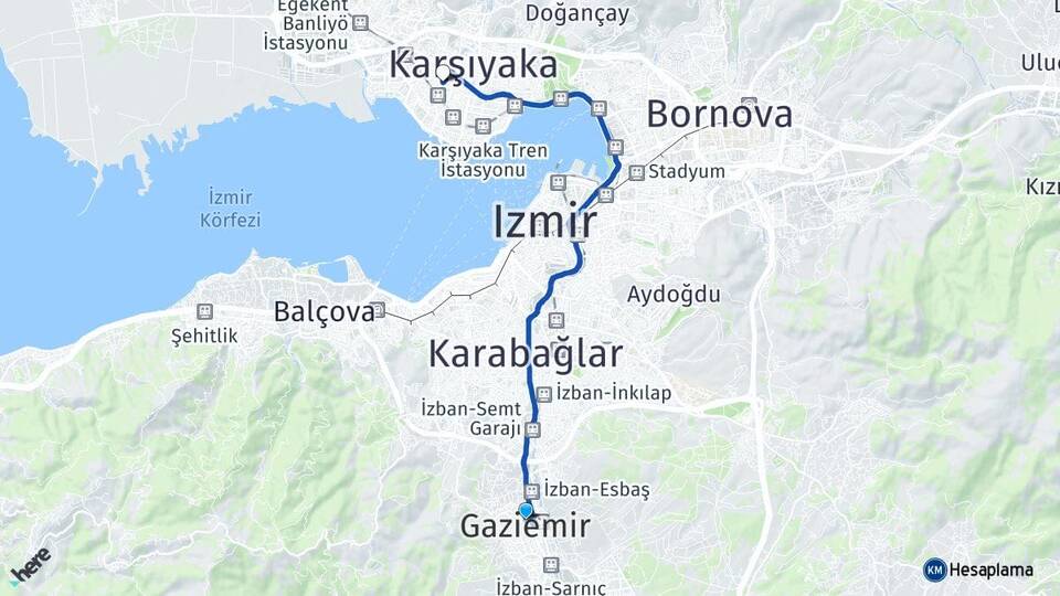 İzmir Gaziemir Şemikler Karşıyaka Arası Kaç Km - Yol Haritası