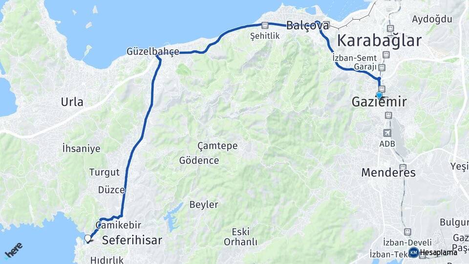 İzmir Gaziemir Sığacık Seferihisar Arası Kaç Km - Yol Haritası