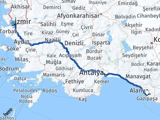 İzmir Gazipaşa Antalya Arası Kaç Km - Yol Haritası
