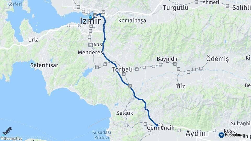İzmir Germencik Aydın Arası Kaç Km - Yol Haritası