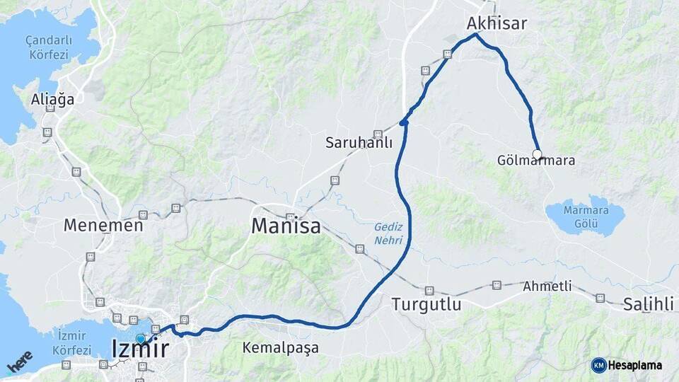 İzmir Gölmarmara Manisa Arası Kaç Km - Yol Haritası