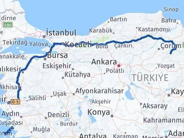 İzmir Göynücek Amasya Arası Kaç Km - Yol Haritası