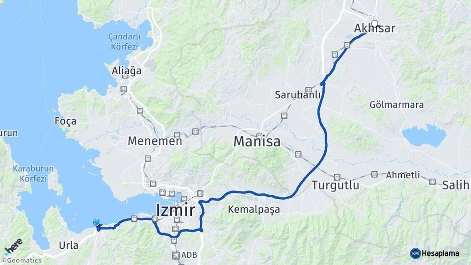 İzmir Güzelbahçe Akhisar Manisa Arası Kaç Km - Yol Haritası