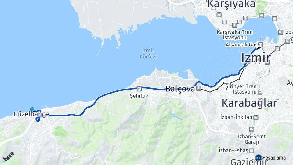 İzmir Güzelbahçe Alsancak Konak Arası Kaç Km - Yol Haritası
