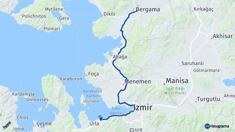 İzmir Güzelbahçe Bergama Arası Kaç Km - Yol Haritası