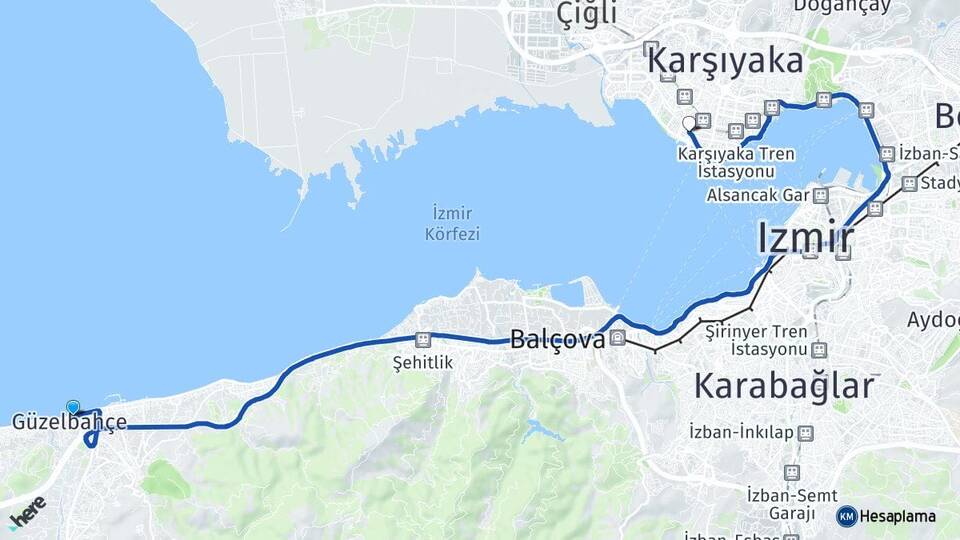 İzmir Güzelbahçe Bostanlı Karşıyaka Arası Kaç Km - Yol Haritası