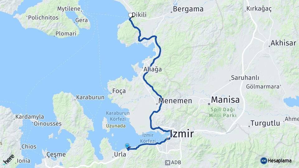 İzmir Güzelbahçe Dikili Arası Kaç Km - Yol Haritası