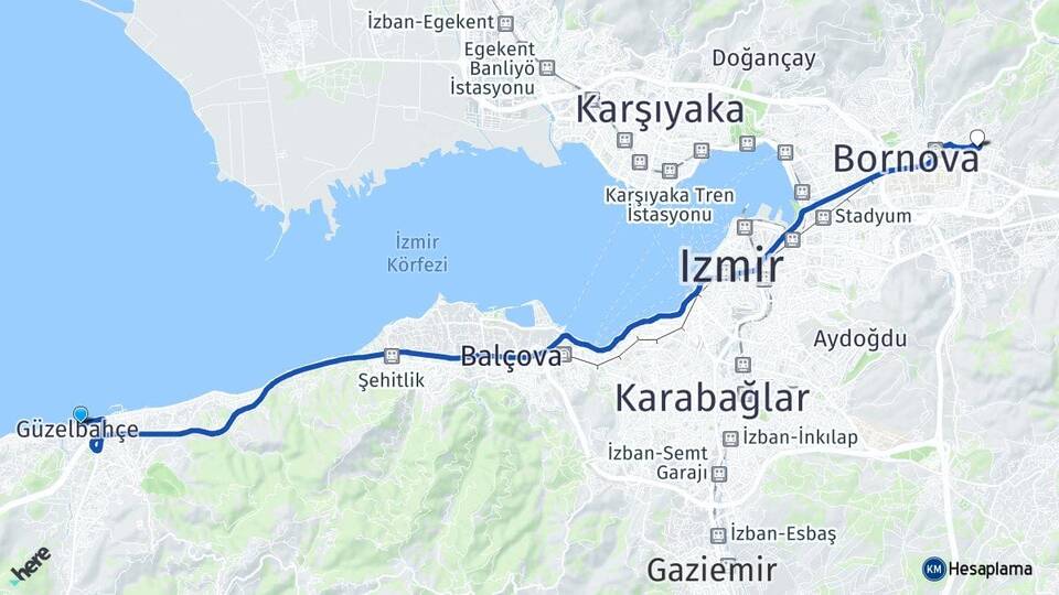 İzmir Güzelbahçe Evka 3 Bornova Arası Kaç Km - Yol Haritası