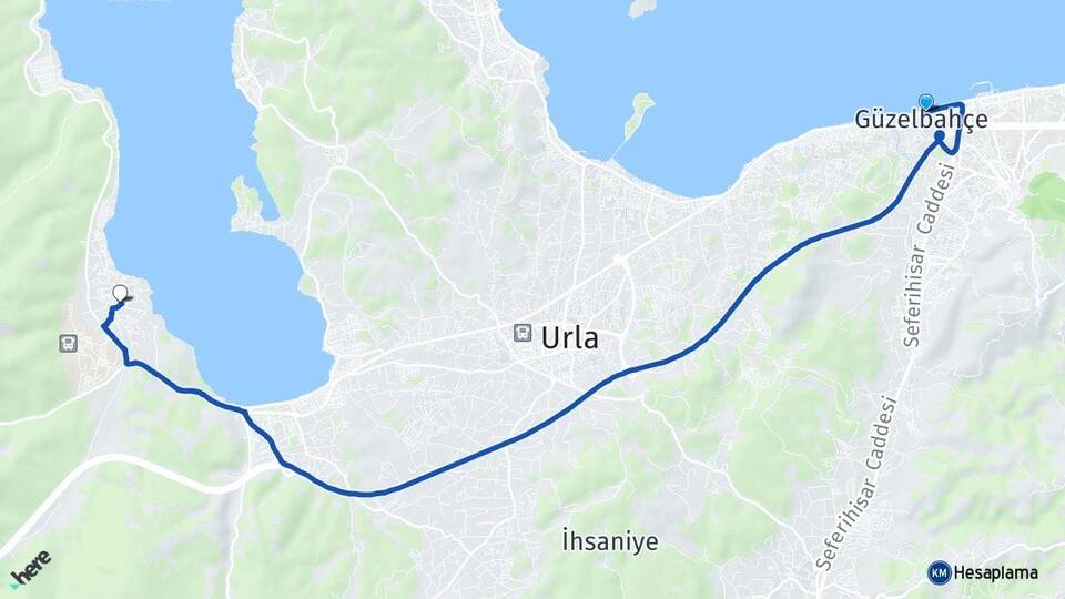 İzmir Güzelbahçe Gülbahçe Urla Arası Kaç Km - Yol Haritası