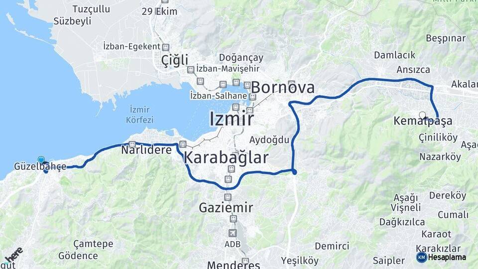 İzmir Güzelbahçe Kemalpaşa Arası Kaç Km - Yol Haritası