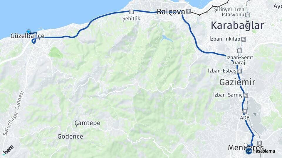İzmir Güzelbahçe Menderes Arası Kaç Km - Yol Haritası