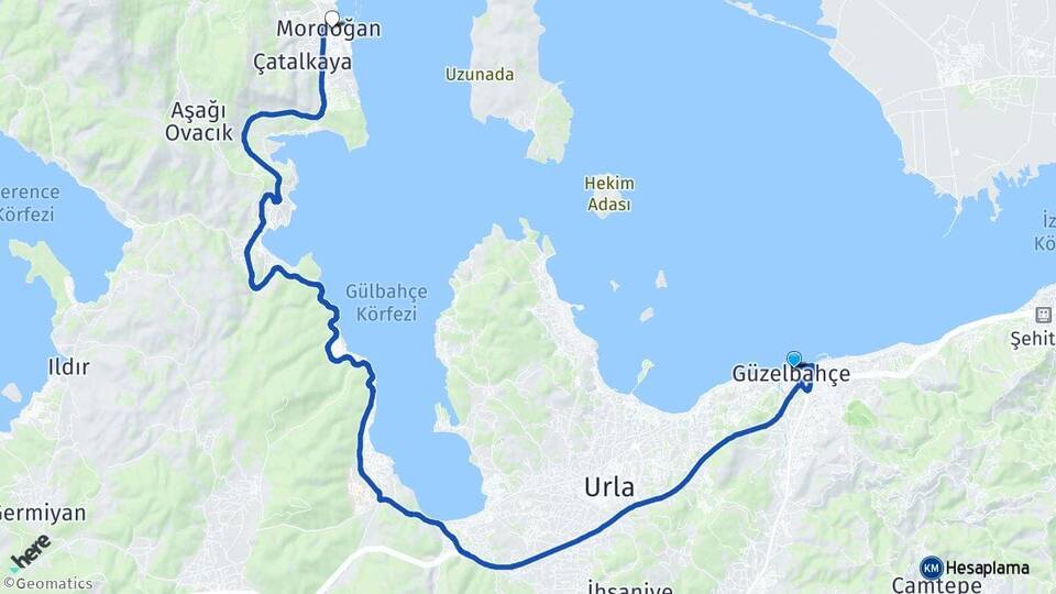 İzmir Güzelbahçe Mordoğan Karaburun Arası Kaç Km - Yol Haritası