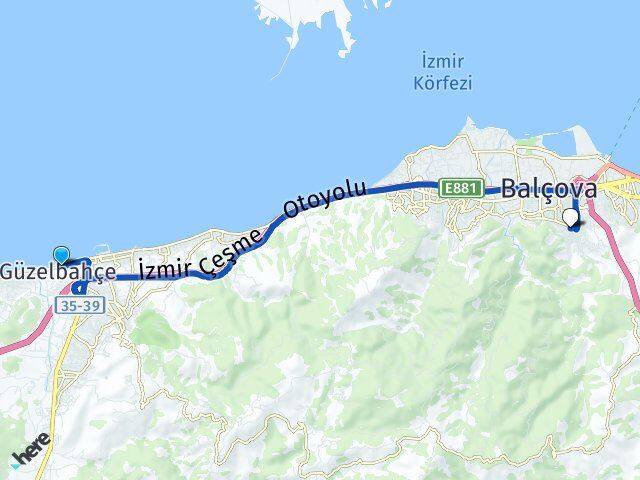 İzmir Güzelbahçe Teleferik Balçova Arası Kaç Km - Yol Haritası