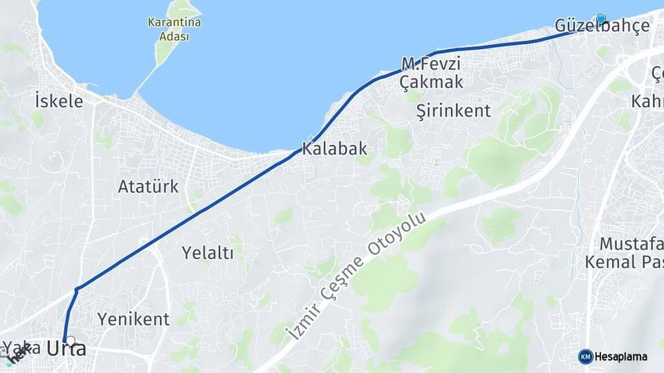 İzmir Güzelbahçe Urla Arası Kaç Km - Yol Haritası