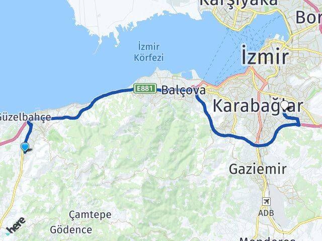 İzmir Güzelbahçe Yelki Buca Arası Kaç Km - Yol Haritası