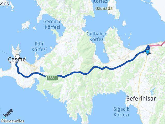 İzmir Güzelbahçe Yelki Çeşme Arası Kaç Km - Yol Haritası