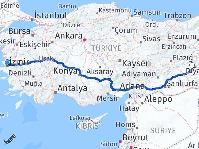 İzmir Hazro Diyarbakır Arası Kaç Km - Yol Haritası