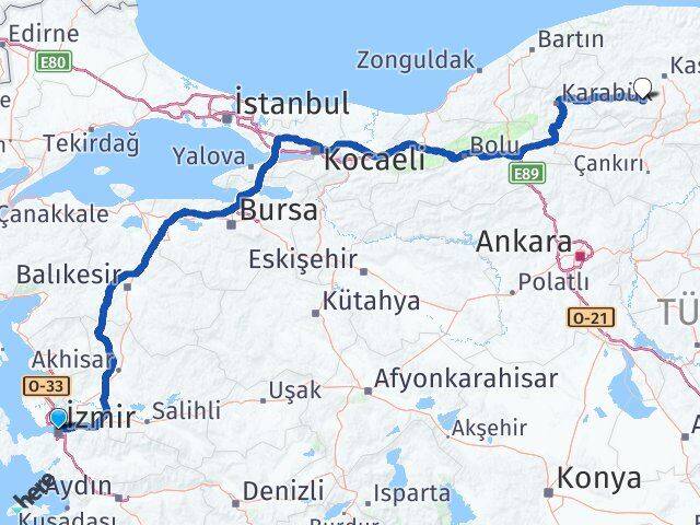 İzmir İhsangazi Kastamonu Arası Kaç Km - Yol Haritası