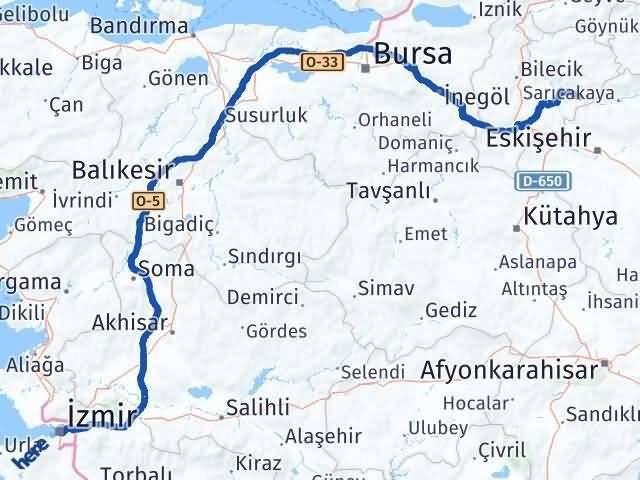 İzmir İnhisar Bilecik Arası Kaç Km - Yol Haritası