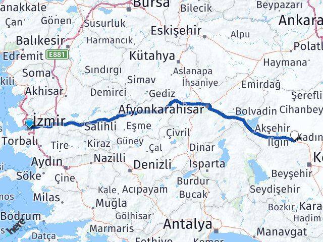 İzmir Kadınhanı Konya Arası Kaç Km - Yol Haritası