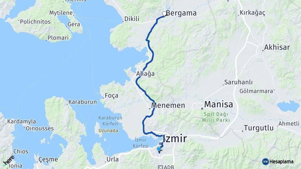 İzmir Karabağlar Bergama Arası Kaç Km - Yol Haritası