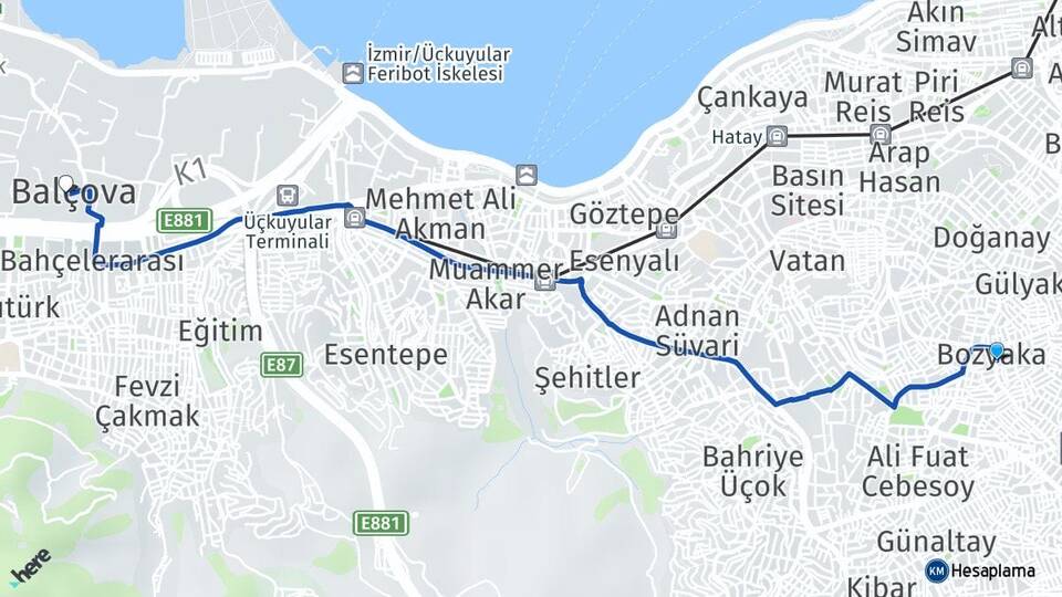 İzmir Karabağlar Bozyaka Balçova Arası Kaç Km - Yol Haritası
