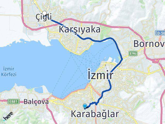 İzmir Karabağlar Bozyaka Çiğli Arası Kaç Km - Yol Haritası