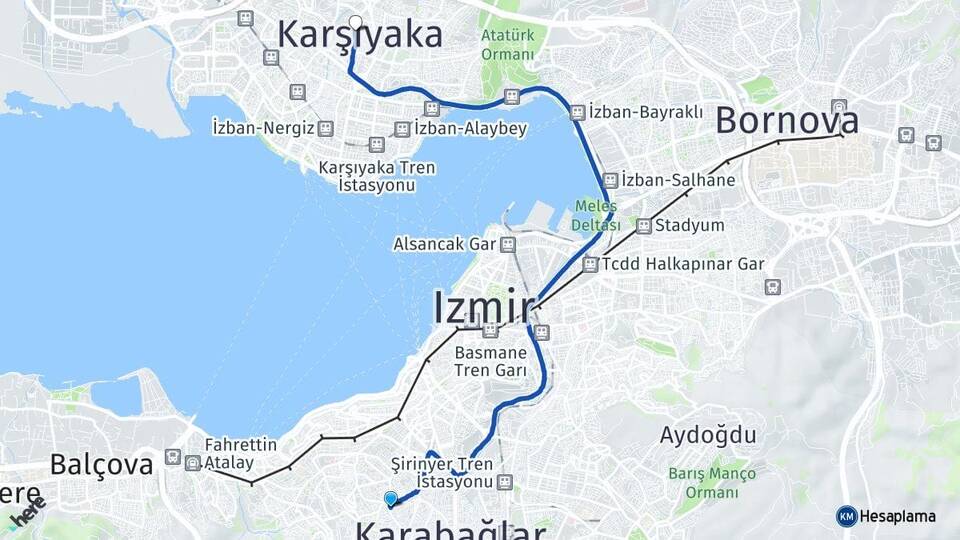 İzmir Karabağlar Bozyaka Karşıyaka Arası Kaç Km - Yol Haritası