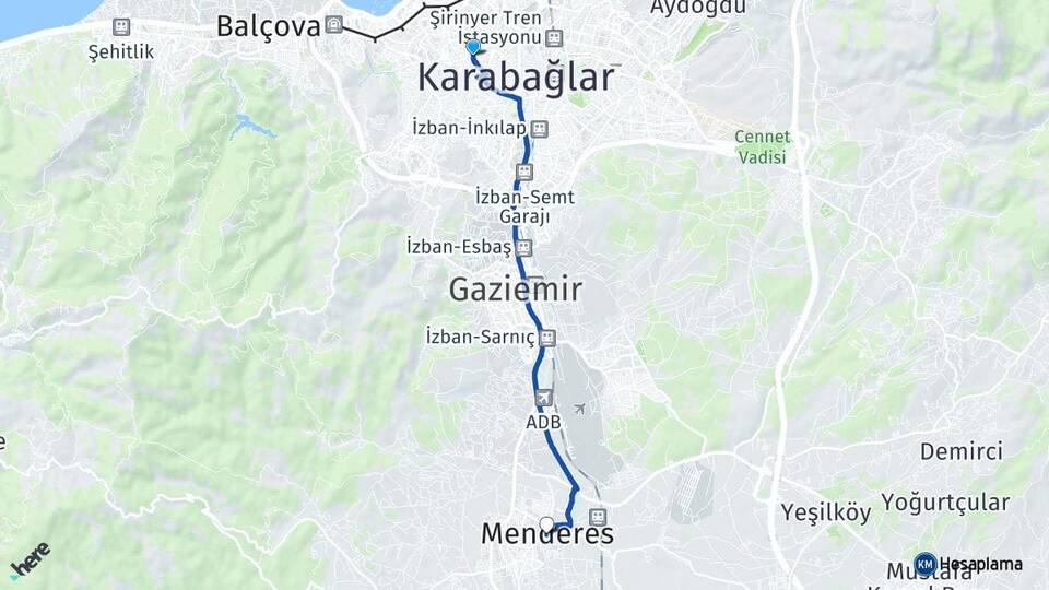 İzmir Karabağlar Bozyaka Menderes Arası Kaç Km - Yol Haritası