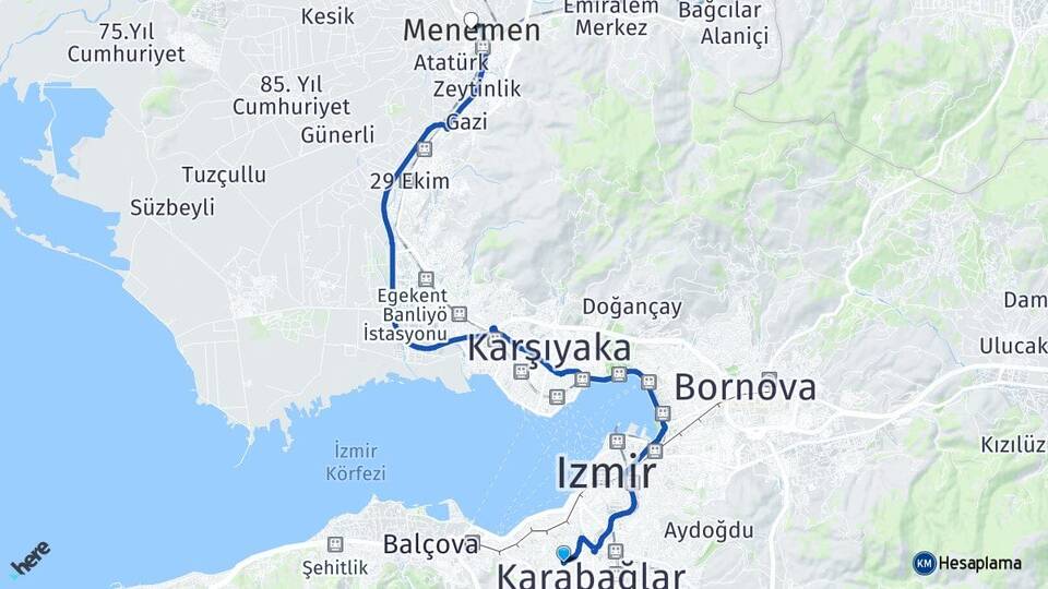 İzmir Karabağlar Bozyaka Menemen Arası Kaç Km - Yol Haritası