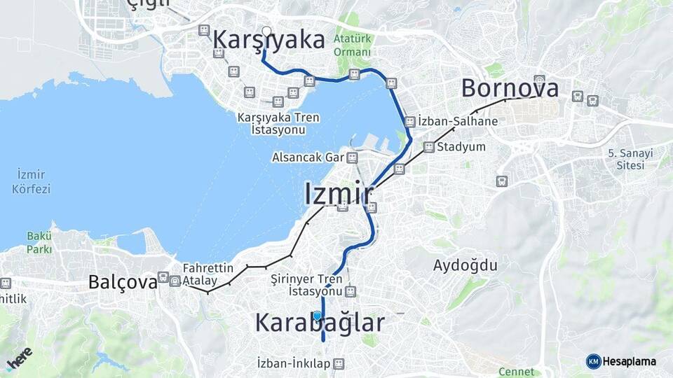 İzmir Karabağlar Karşıyaka Arası Kaç Km - Yol Haritası