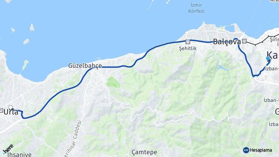 İzmir Karabağlar Limontepe Urla Arası Kaç Km - Yol Haritası