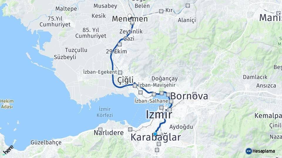 İzmir Karabağlar Menemen Arası Kaç Km - Yol Haritası