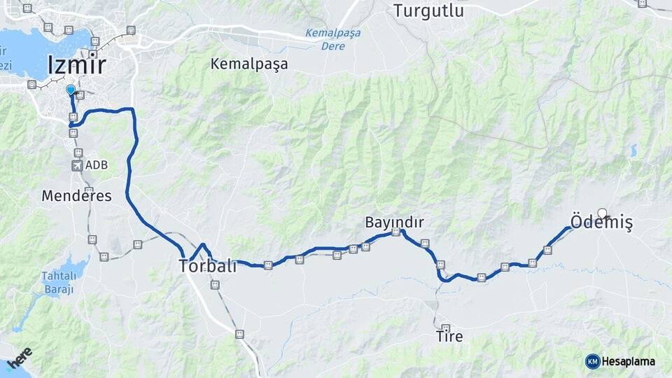 İzmir Karabağlar Ödemiş Arası Kaç Km - Yol Haritası