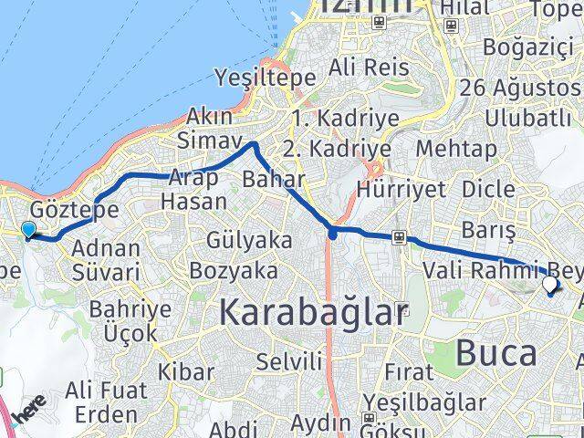 İzmir Karabağlar Poligon Buca Arası Kaç Km - Yol Haritası