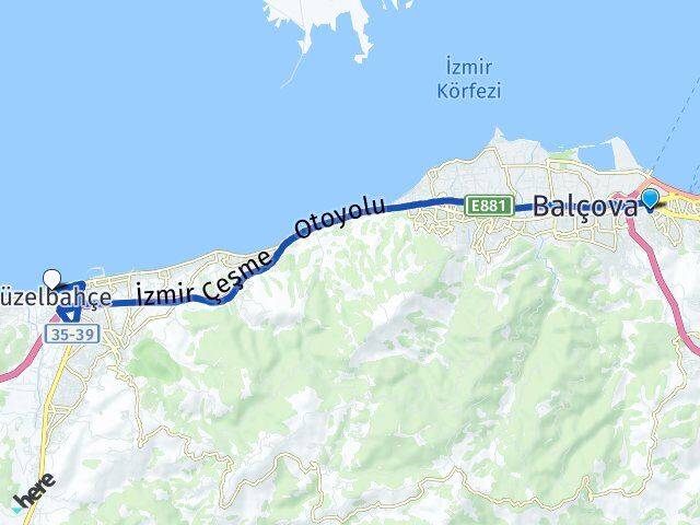 İzmir Karabağlar Üçkuyular Güzelbahçe Arası Kaç Km - Yol Haritası