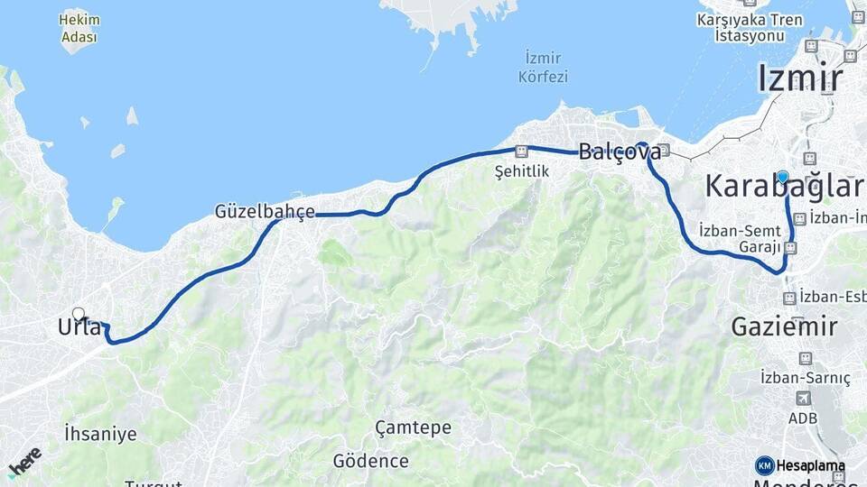 İzmir Karabağlar Urla Arası Kaç Km - Yol Haritası