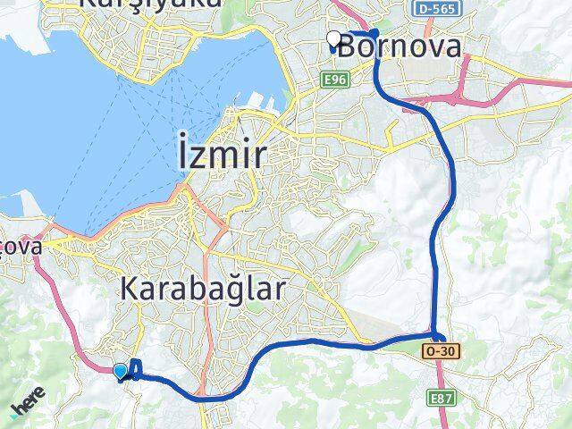 İzmir Karabağlar Uzundere Bayraklı Arası Kaç Km - Yol Haritası