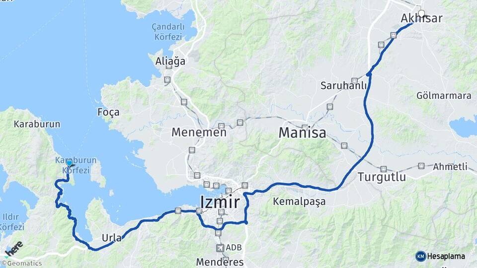 İzmir Karaburun Mordoğan Akhisar Manisa Arası Kaç Km - Yol Haritası