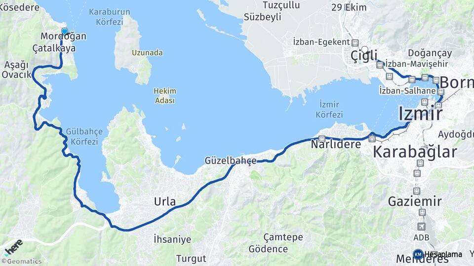 İzmir Karaburun Mordoğan Çiğli Arası Kaç Km - Yol Haritası