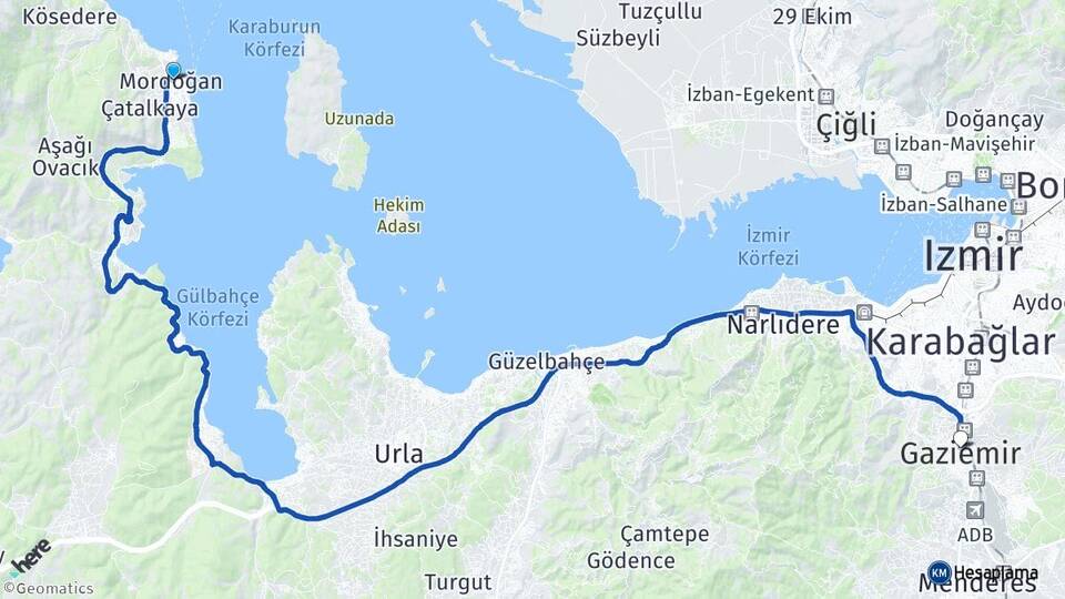 İzmir Karaburun Mordoğan Gaziemir Arası Kaç Km - Yol Haritası
