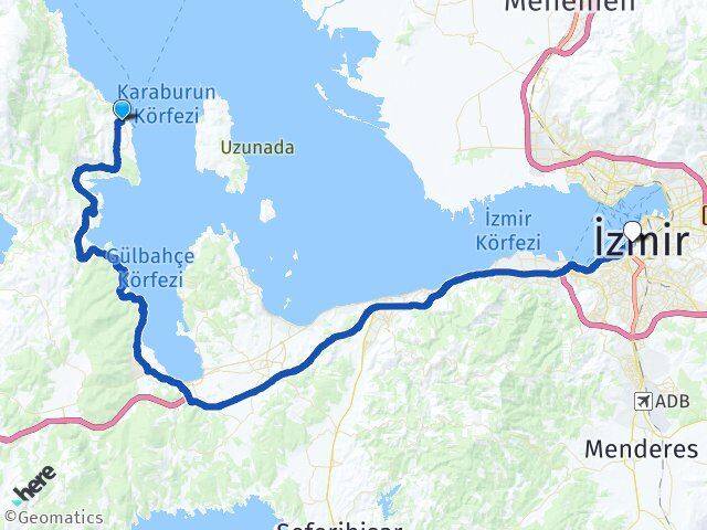 İzmir Karaburun Mordoğan Konak Arası Kaç Km - Yol Haritası