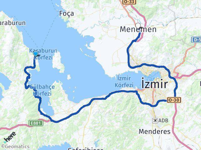 İzmir Karaburun Mordoğan Menemen Arası Kaç Km - Yol Haritası