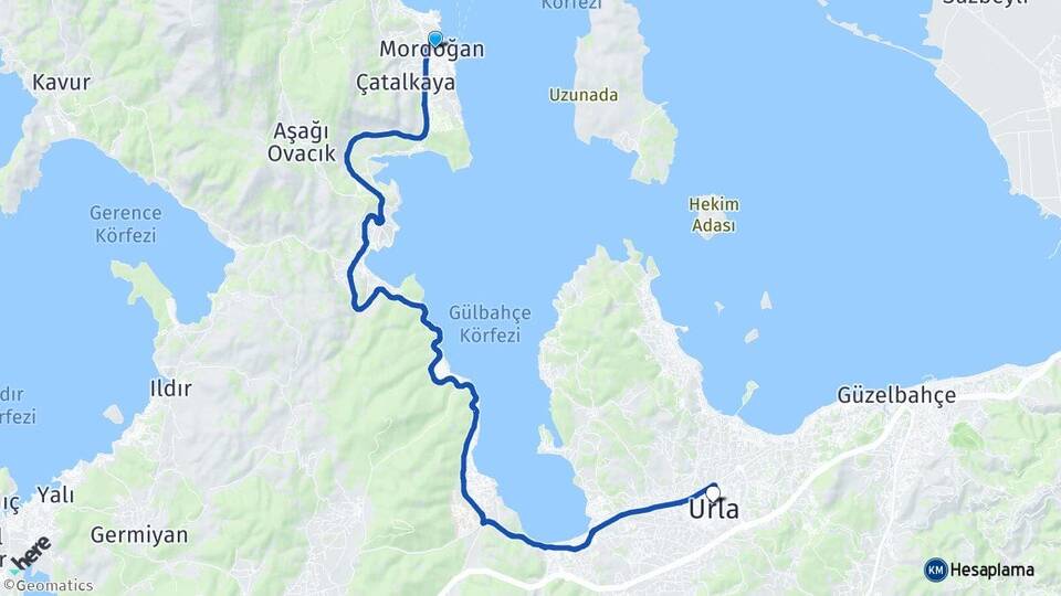 İzmir Karaburun Mordoğan Urla Arası Kaç Km - Yol Haritası