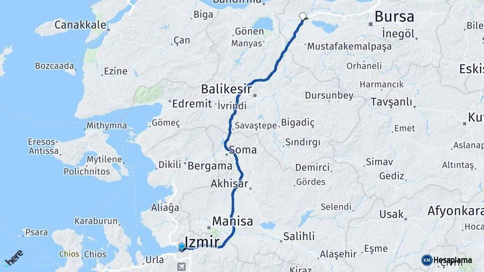 İzmir Karacabey Bursa Arası Kaç Km - Yol Haritası