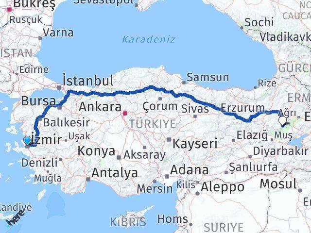 İzmir Karaçoban Erzurum Arası Kaç Km - Yol Haritası