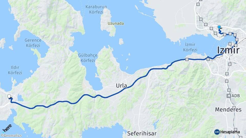 İzmir Karşıyaka Alaçatı Çeşme Arası Kaç Km - Yol Haritası